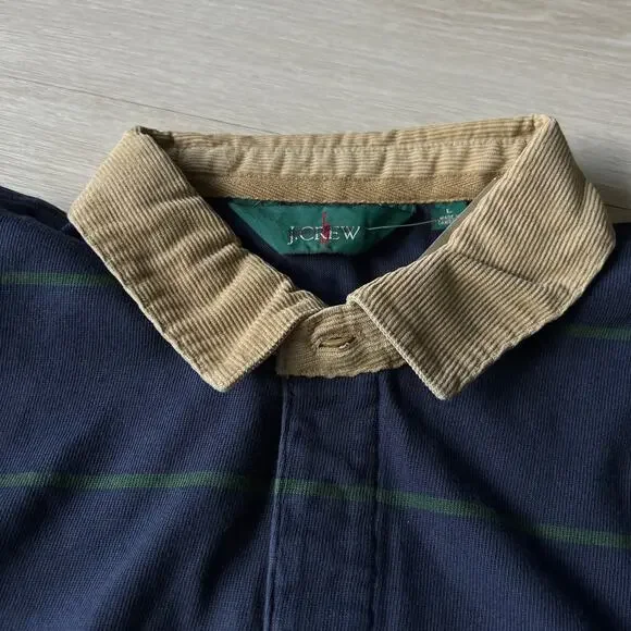 J Crew Rugby Shirt With Corduroy Collar Mens Large Blue Striped - Picture 4 of 11